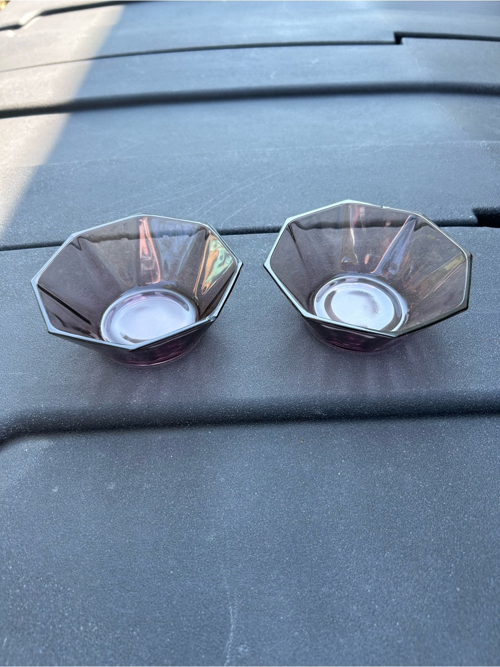 Vintage Hazel Atlas Moroccan amethyst octagonal glass bowls- Set of 2